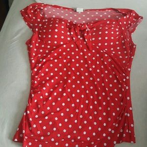 Red and white polkadot shirt